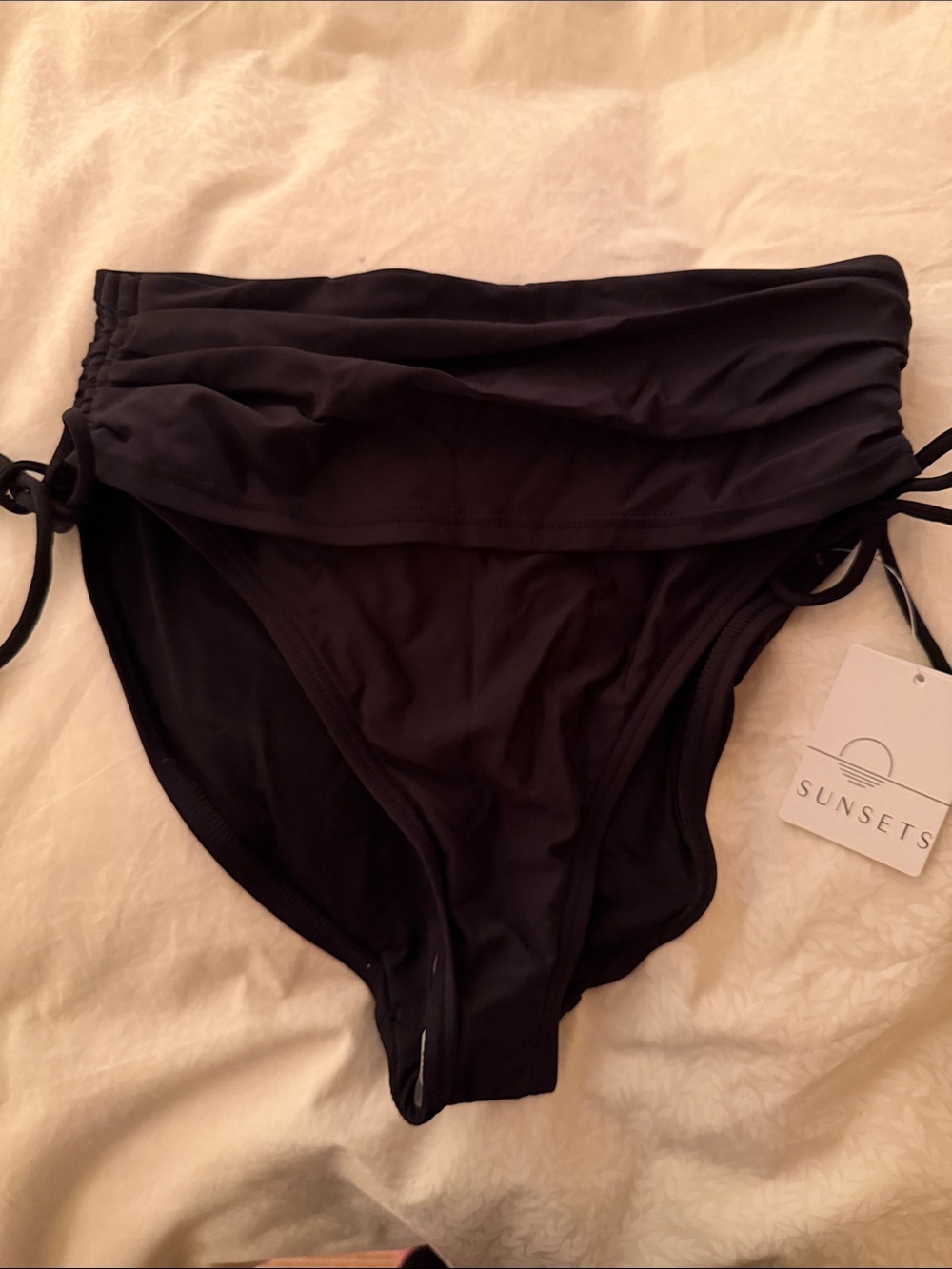 Sunsets Black High-Rise Bikini Bottom with Side Ties